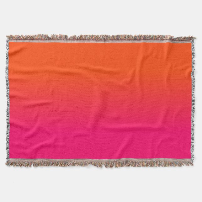 Neon Orange and Neon Pink Ombre Shade Colour Fade Throw Blanket (Front)