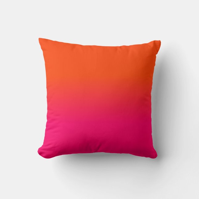Neon Orange and Neon Pink Ombre Shade Colour Fade Throw Pillow (Front)