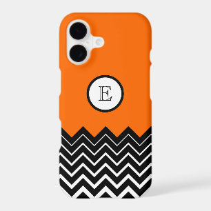 Neon Orange Black White Chevron Zigzag Monogram