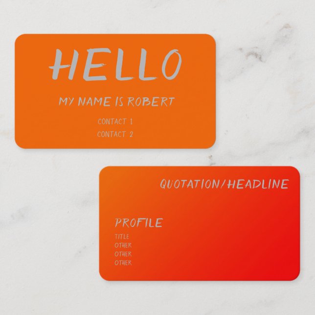 néon orange - Bonjour carte de visite (Devant / Derrière)