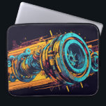 Neon Orange Cyan Cyberpunk Industrial Machine Laptop Sleeve<br><div class="desc">Safeguard your mobile workstation with a sleeve that looks as powerful and advanced as the technology inside it. This premium laptop case features an incredibly aggressive, high-energy illustration of a grunge mechanical turbine. The horizontal format of the design wraps flawlessly across the protective sleeve, showcasing the vibrant cyan and orange...</div>