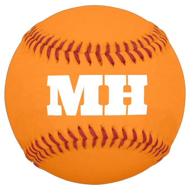Neon Orange Elegant Initial Colour Monogram Bright Softball (Front)