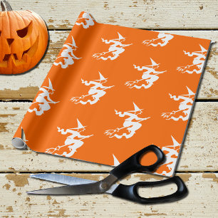 neon orange - flying  witch wrapping paper