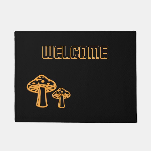Neon Orange Mushrooms Welcome Doormat (Front)