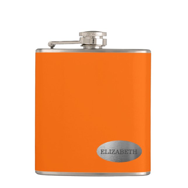 Neon Orange- Personalized Bridesmaid Hip Flask (Front)