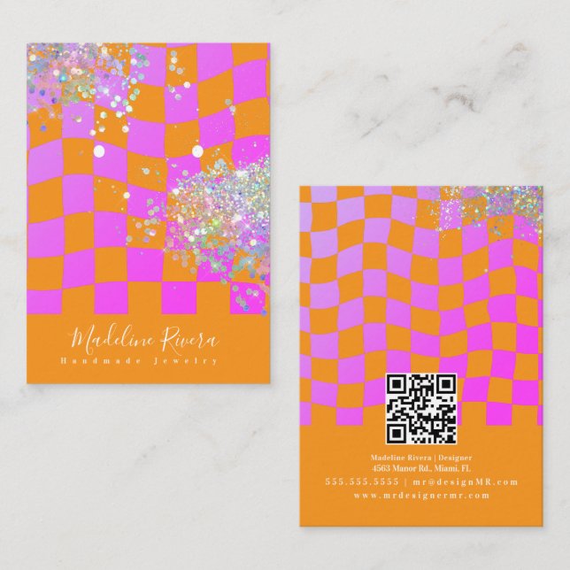 Neon Orange Pink Earring Display Card (Front/Back)