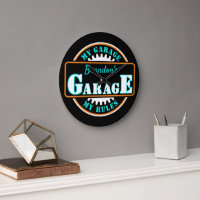 Neon Orange Turquoise Blue Garage Text on Black