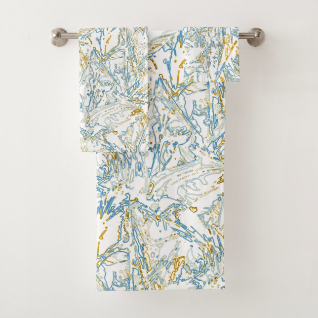 Neon Orange Yellow Blue Curvy Line Pattern -COOL Bath Towel Set (Insitu)