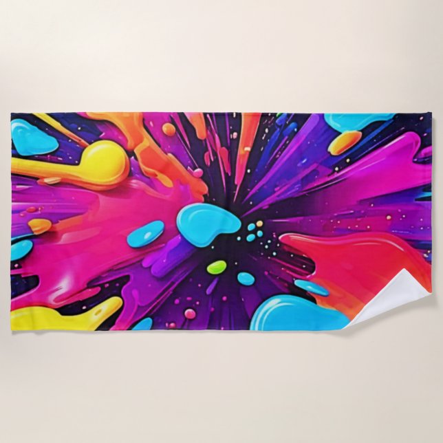 Neon Paint Burst Art Beach Towel (Front)