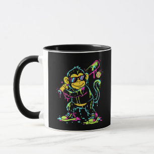 Neon Paint Drip Baseball Monkey Cool Chimp Art Mug