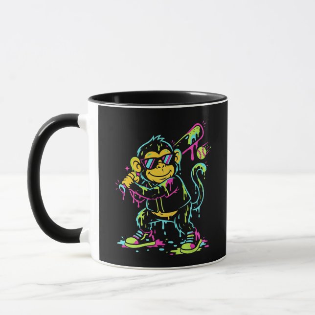 Neon Paint Drip Baseball Monkey Cool Chimp Art Mug (Left)