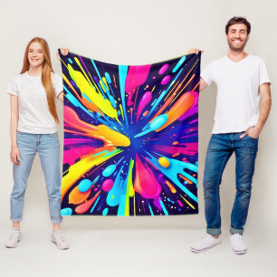 Neon Paint Explosion on Dark Canvas Fleece Blanket