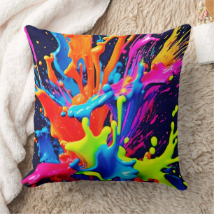 Neon Paint Fluid Explosion Throw Pillow