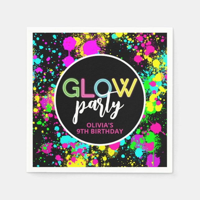 Neon paint glow birthday napkin (Front)