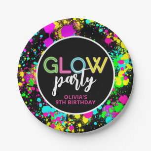 Neon paint glow birthday paper plate