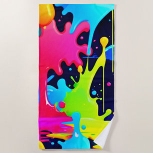 Neon Paint Splash Drip Chaos Beach Towel