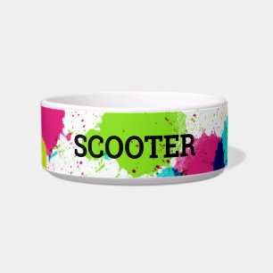 Neon Paint Splash Pet Name Pet Bowl