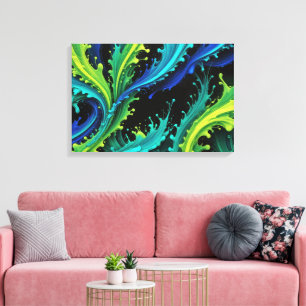 Neon Paint Splashes On Black Canvas Print