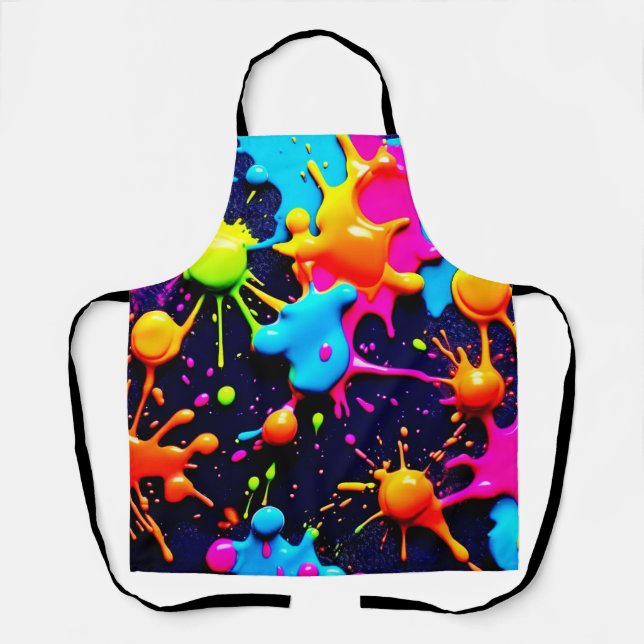 Neon Paint Splatter Abstract Art Apron (Front)
