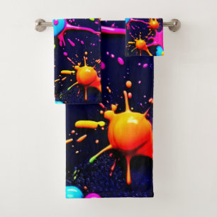 Neon Paint Splatter Abstract Art Bath Towel Set