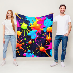 Neon Paint Splatter Abstract Art Fleece Blanket