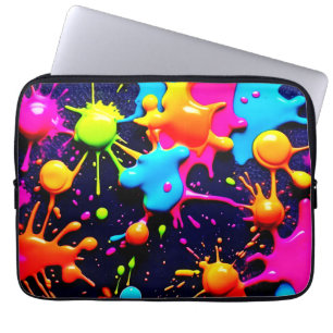 Neon Paint Splatter Abstract Art Laptop Sleeve