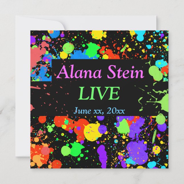 Neon Paint Splatter, Bar / Bat Mitzvah Invitation (Front)