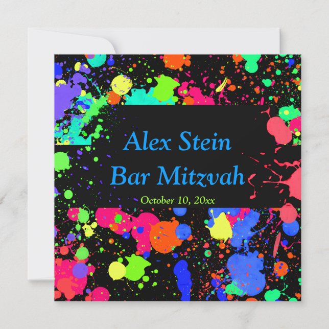 Neon Paint Splatter, Bar / Invitation Bat mitzvah (Devant)
