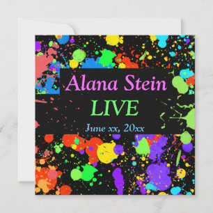 Neon Paint Splatter, Bar / Invitation Bat mitzvah