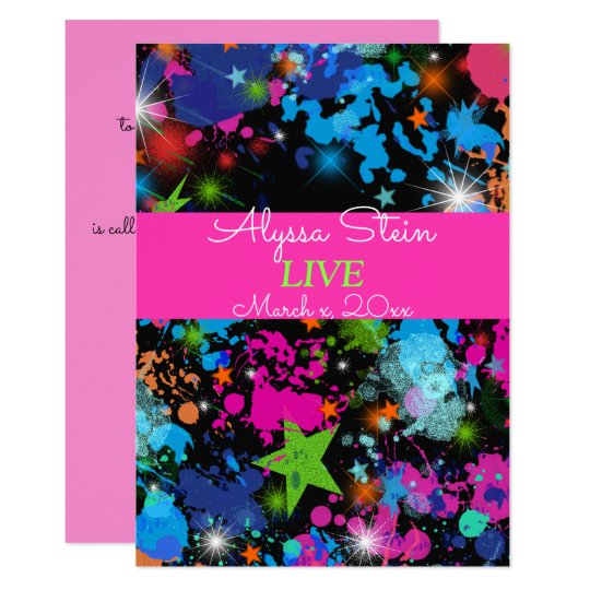 Neon, Paint Splatter, Bat Mitzvah Invitation