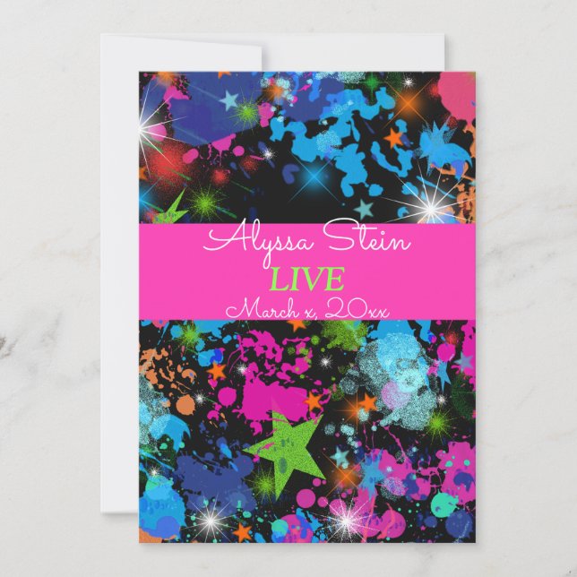 Neon, Paint Splatter, Bat Mitzvah Invitation (Front)