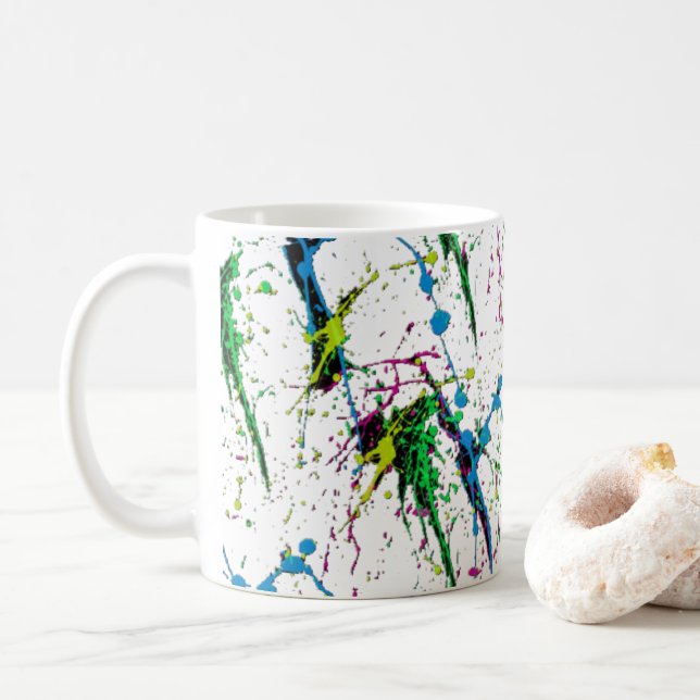 Neon Paint Splatter Coffee Mug (With Donut)