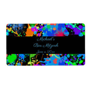 Neon Paint Splatter, Custom Water Labels