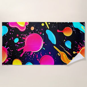 Neon Paint Splatter Design Beach Towel