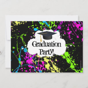 Neon Paint Splatter Graduation Party Invitation
