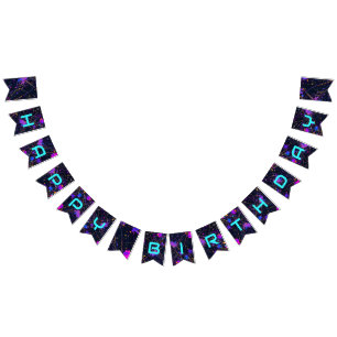 Neon Paint Splatter Happy Birthday Bunting Flags
