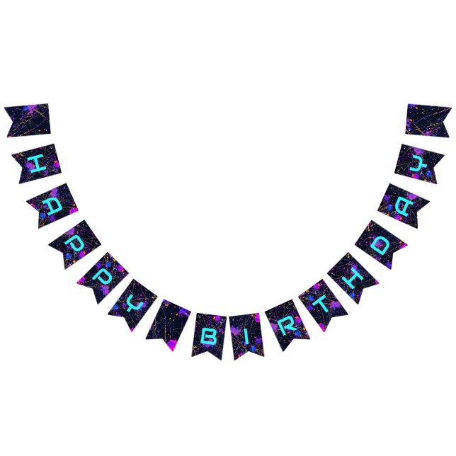 Neon Paint Splatter Happy Birthday Bunting Flags (All)