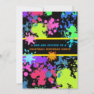 Neon Paint Splatter Paintball Invitation