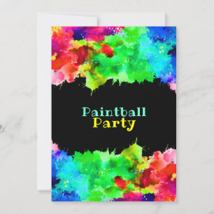 Neon Paint Splatter, Paintball Party  Invitation