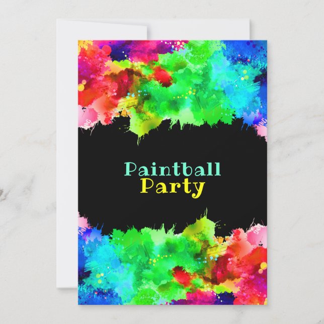 Neon Paint Splatter, Paintball Party  Invitation (Front)