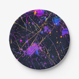 Neon Paint Splatter Paper Plate