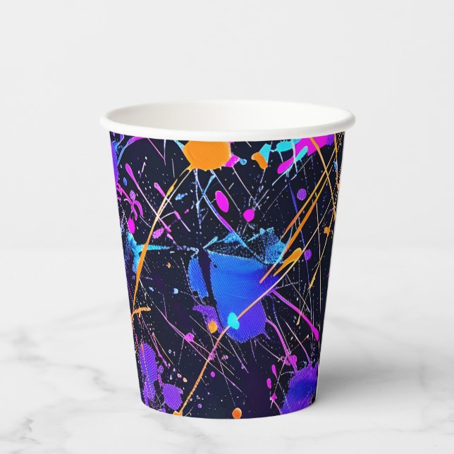 Neon Paint Splatter Party Paper Cups (Back)