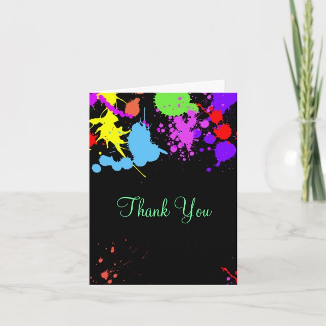 Neon Paint Splatter, Thank You, Custom Thank You Card (Front)
