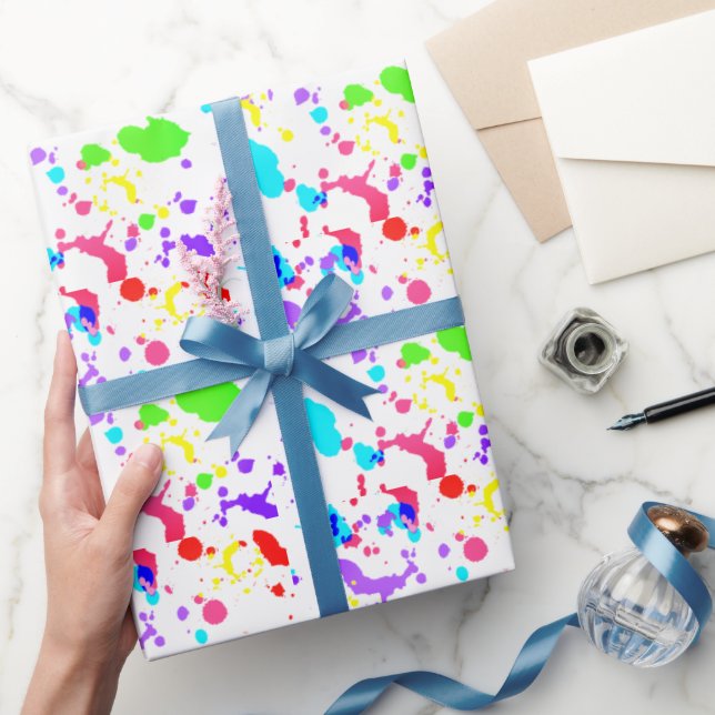Neon Paint Splatter Watercolor Faux Glow Wrapping Paper (Gifting)