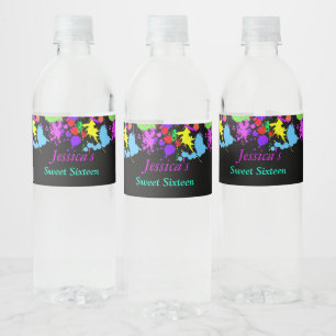 Neon Paint Sweet Sixteen Water Bottle Label