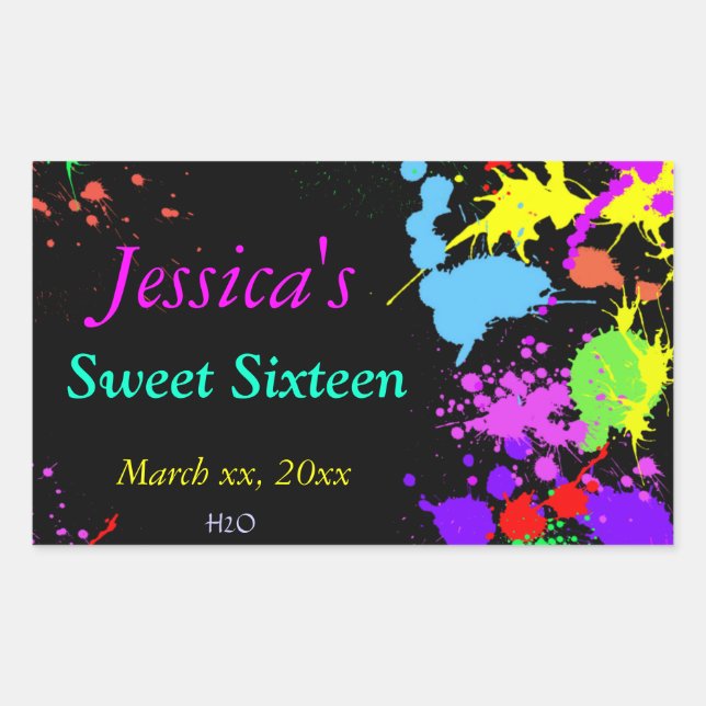 Neon Paint Water Label Sweet Sixteen, Bat Mitzvah (Front)