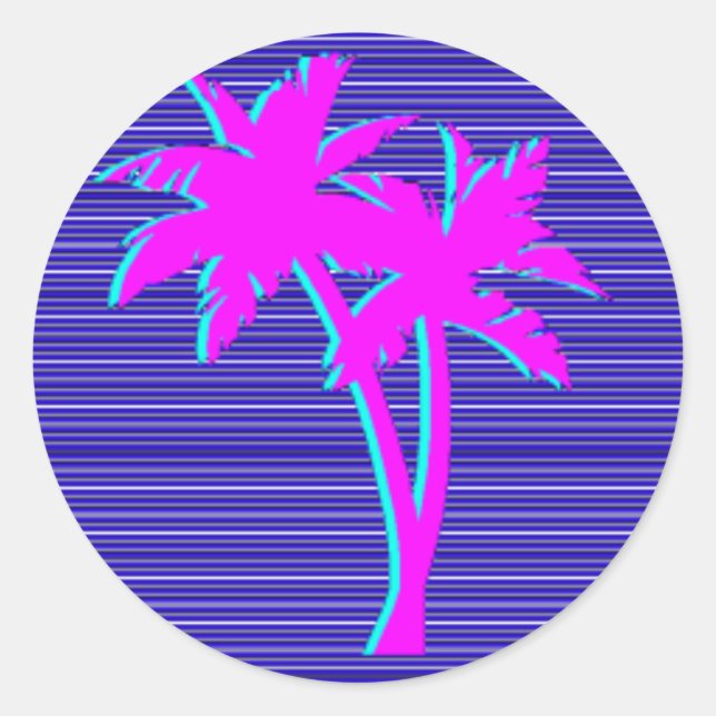Neon Palm Tree Classic Round Sticker (Front)