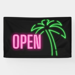 Neon Palm Tree Green & Pink Open Sign 