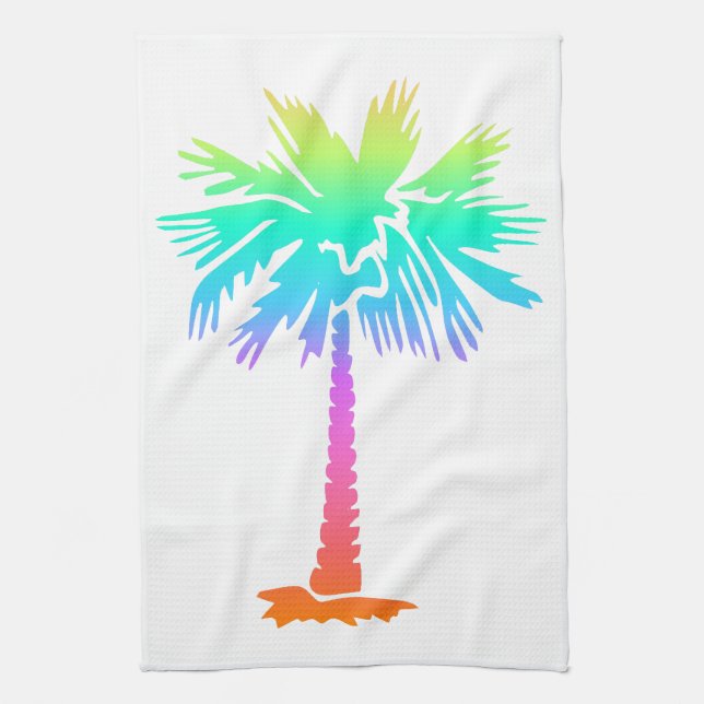 neon palm tree tropical summer colourful kitchen towel (Vertical)