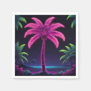 Neon Palm Tree with Retro Vibes and Tropical Glow Napkin